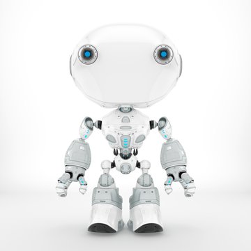 Ant-like robot in clean white color, front pose 3d render