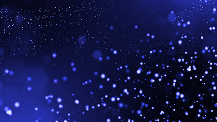 Obraz premium Glow particles are in air as science fiction of microcosm or macro world or sci-fi. 3d rendering of abstract blue composition with depth of field and glowing particles in dark with bokeh effects. 9