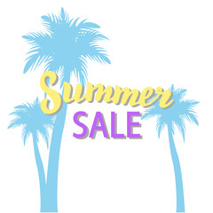 Summer sale promotion banner with palms. Summer season discount lettering poster. Shop advertisement leaflet card. Vector eps 10.