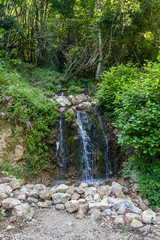Spray and foam of a mountain river. The picturesque nature of the Mountains
