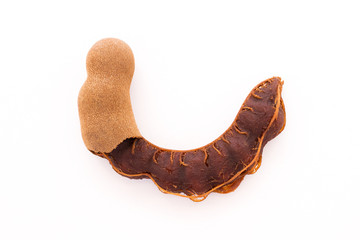 Sweet tamarind (Tamarind indica L.) isolated on white background