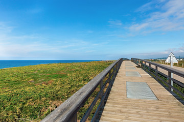 wooden walkway along the Bay of Biscay