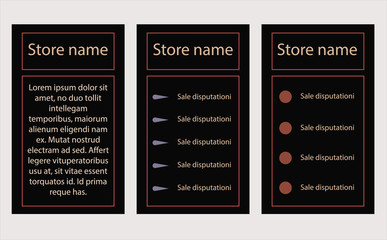 Store banner with copy space. Flat black style of banners. Three variant for web page.