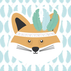 cute fox with feathers hat bohemian style character