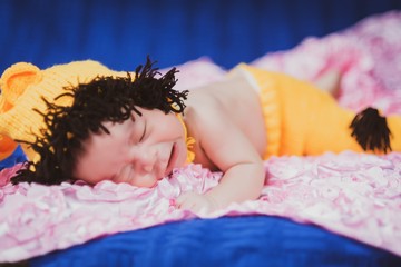 sleeping newborn baby on a blanket, baby asia