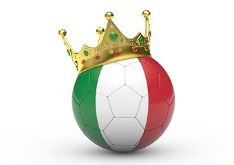 Fußball mit Italien-Flagge und Krone, 3D-Rendering	