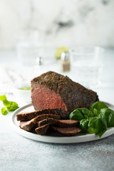 Roasted beef with basil and mint pesto