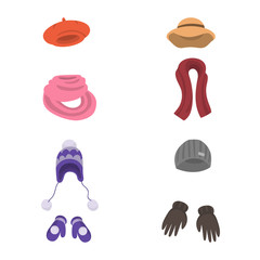 Isolated object of headwear and fashion sign. Set of headwear and cold stock vector illustration.