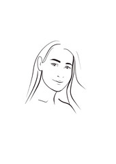 Simple hand drawn black and white trendy line art woman portrait. Monochrome print for clothes, poster, logo  