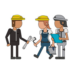 Construction workers with tools cartoons faceless