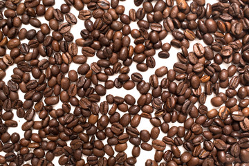 Roasted coffee beans brown seeds texture background wallpaper.