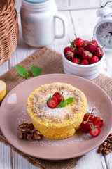 Strawberry sponge cake with fresh fruits decoration