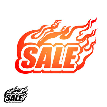 hot sale, colored blazing inscription with a flame, tongues of fire, flash. EPS 10 Isolated Vector Illustration