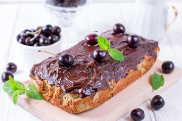 Cherry sponge cake and chocolate