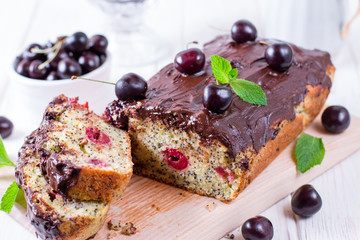 Cherry sponge cake and chocolate