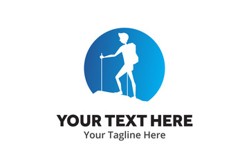 adventure climber unique simple logo creative design in flat style with color . hiker traveler creative simple logo creative design in flat style with color