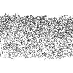 crowd of people on stadium cheering soccer with scarf vector illustration sketch doodle hand drawn with black lines isolated on white background