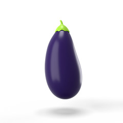 Cartoon eggplant on a white background. Minimalistic bright illustration. 3D rendering.