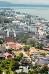 The beautiful cityscape of Songkhla city and Songkhla lake with the islands from the view point.
