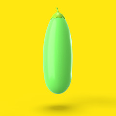 Cartoon zucchini on a yellow background. Minimalistic bright illustration. 3D rendering.