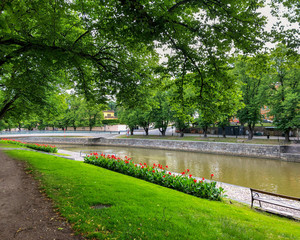 vivid park and river view in Turku, Finland