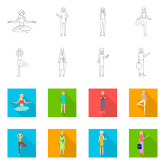 Vector illustration of posture and mood icon. Collection of posture and female vector icon for stock.
