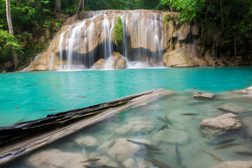 Beautiful waterfall in Erawan waterfall National Park in Kanchanaburi, Thailand