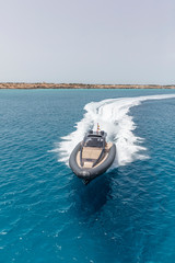 inflatable motor boat in formentera, spain