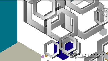 Abstract geometric background with hexagon cold color composition. Vector illustration