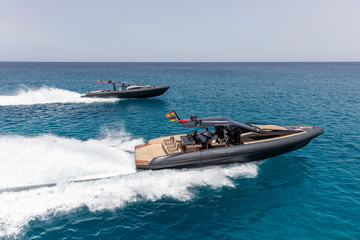 inflatable motor boat in formentera, spain