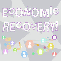Word writing text Economic Recovery. Business photo showcasing rise of business activity signaling the end of a recession Online Chat Head Icons with Avatar and Connecting Lines for Networking Idea