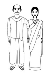 indian family avatar cartoon character in black and white