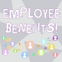 Word writing text Employee Benefits. Business photo showcasing payments made to employees beyond the scope of wages Online Chat Head Icons with Avatar and Connecting Lines for Networking Idea