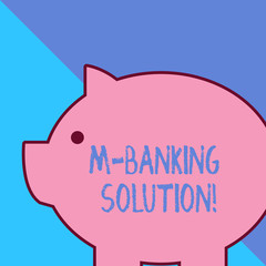 Word writing text M Banking Solution. Business photo showcasing accessed banking through an application on the smartphone