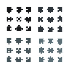 Set of puzzle flat icons, pictogram on white background.