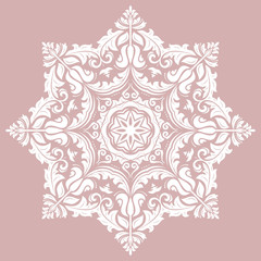 Elegant round white ornament in classic style. Abstract traditional pattern with oriental elements. Classic vintage pattern