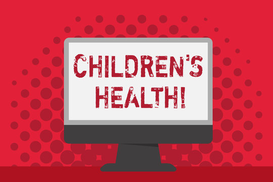 Word writing text Children S Is Health. Business photo showcasing kid condition of being free from illness or disease Blank Space Desktop Computer Colorful Monitor Screen Freestanding on Table