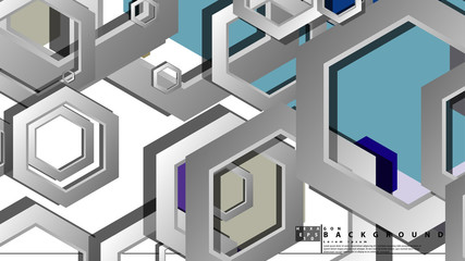 Abstract geometric background with hexagon cold color composition. Vector illustration