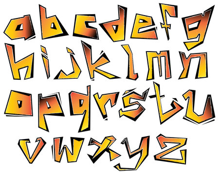 English alphabet vector from A to Z in graffiti orange color gradient style.