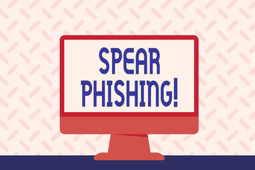 Text sign showing Spear Phishing. Business photo showcasing Sending fake emails to extract financial data from user Blank Space Desktop Computer Colorful Monitor Screen Freestanding on Table