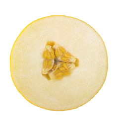 half of yellow melon isolated on white background. front view