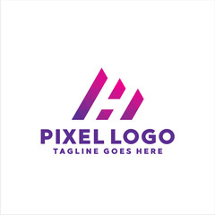 Pixel Logo For Technology Design With Colorful Style Concept. Digital Logo Company with Pixel Concept. Triangle and Geometry Symbols. Letter Icon for Business, website, Studio, Media, Internet.