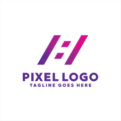 Pixel Logo For Technology Design With Colorful Style Concept. Digital Logo Company with Pixel Concept. Triangle and Geometry Symbols. Letter Icon for Business, website, Studio, Media, Internet.