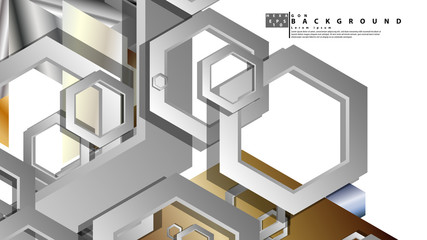 Abstract geometric background with hexagon metal color composition. Vector illustration