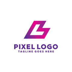 Pixel Logo For Technology Design With Colorful Style Concept. Digital Logo Company with Pixel Concept. Triangle and Geometry Symbols. Letter Icon for Business, website, Studio, Media, Internet.
