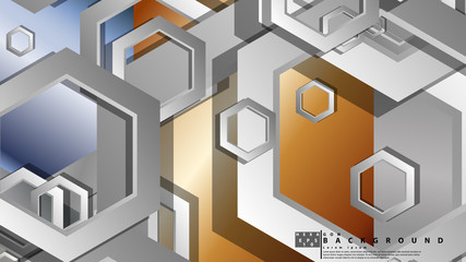 Abstract geometric background with hexagon metal color composition. Vector illustration