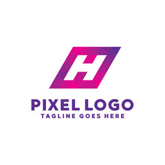 Obraz premium Pixel Logo For Technology Design With Colorful Style Concept. Digital Logo Company with Pixel Concept. Triangle and Geometry Symbols. Letter Icon for Business, website, Studio, Media, Internet.