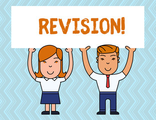 Writing note showing Revision. Business concept for action of revising over someone like auditing or accounting