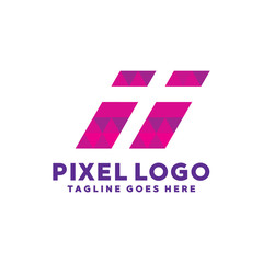 Pixel Logo For Technology Design With Colorful Style Concept. Digital Logo Company with Pixel Concept. Triangle and Geometry Symbols. Letter Icon for Business, website, Studio, Media, Internet.