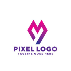 Pixel Logo For Technology Design With Colorful Style Concept. Digital Logo Company with Pixel Concept. Triangle and Geometry Symbols. Letter Icon for Business, website, Studio, Media, Internet.